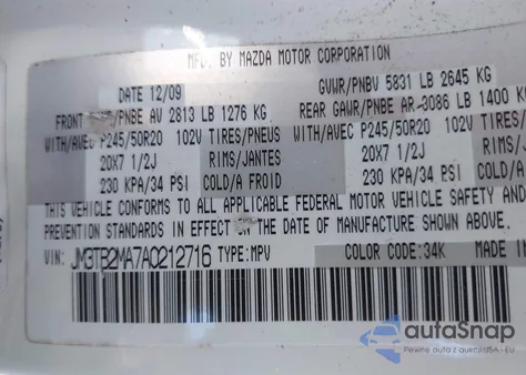 2010 Mazda Cx-9 Grand Touring из США, поврежденный, VIN JM3TB2MA7A0212716